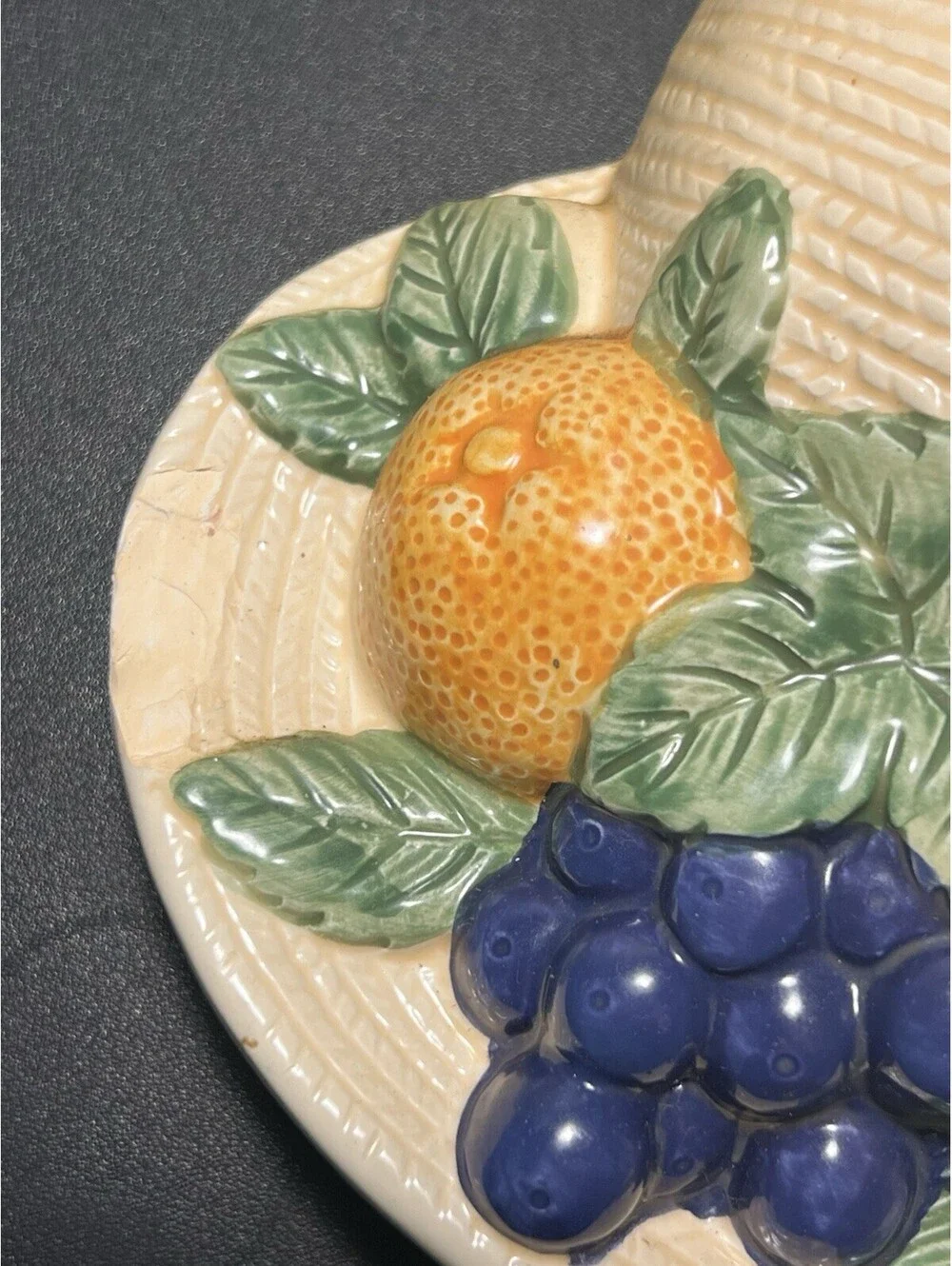 Empress by Haruta Japan 1960s Fruit Hat Wall Pocket Vase Ceramic, 10x7”